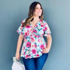 Blusa corte A talla extra, modelo 1710 (Aqua flor)