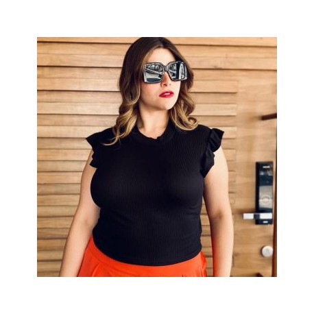 Top de canalé talla extra, modelo 3775 (Negro)