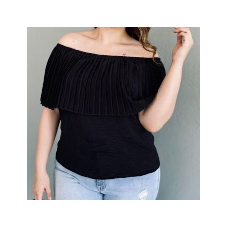 Blusa capa plisada (talla extra), modelo 0440 (negro)