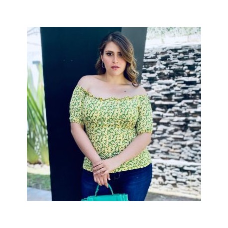 Blusa campesina talla extra, modelo 1783 (Amarillo floreado)