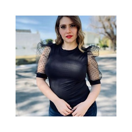 Blusa talla extra con manga de mesh, modelo 3269 (negro)