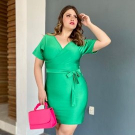 Vestido de satín con strech talla extra, modelo 0906 (Verde)