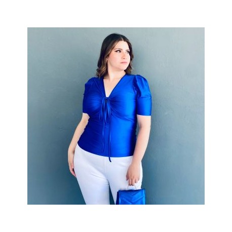 Blusa de satín Roman Fashion /Tallas Extras, 1825 (Azul rey)