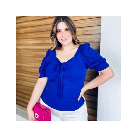 Blusa manga farol,  tallas extras 0908 (Azul Rey)