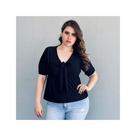 Blusa con moño en escote (talla extra), modelo 1780 (Negro)