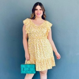 Vestido sin mangas (talla extra), modelo 4236 (Amarillo floreado)