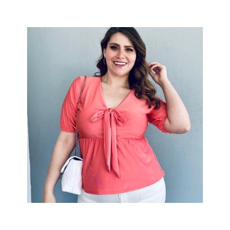 Blusa con moño en escote (talla extra), modelo 1780 (Coral)