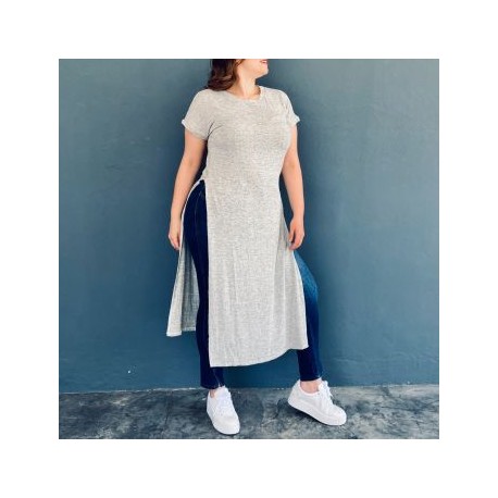 Maxi-blusa con aberturas Tallas extras, 8701 (Gris)