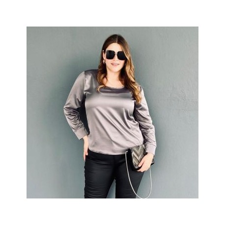 Blusa de satin Roman Fashion - Tallas Extras 2130 (Gris)