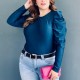 Blusa de manga farol Roman Fashion Tallas Extras, 1800 (Azul Petroleo)