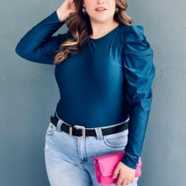 Blusa de manga farol Roman Fashion Tallas Extras, 1800 (Azul Petroleo)