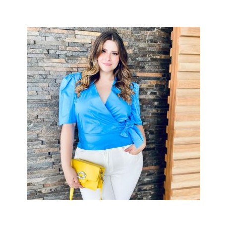 Blusa con moño talla extra, modelo 0914 (Azul)