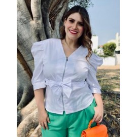 Blusa con cierre tallas extras, 0179 (Blanco)
