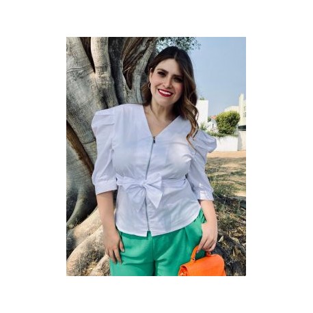 Blusa con cierre tallas extras, 0179 (Blanco)