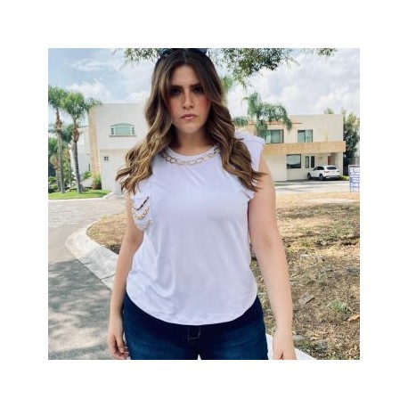 Blusa talla extra con hombreras, modelo 3799 (Blanco)