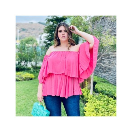 Blusa strapless con doble capa en talla extra, modelo 1652 (Fiusha)