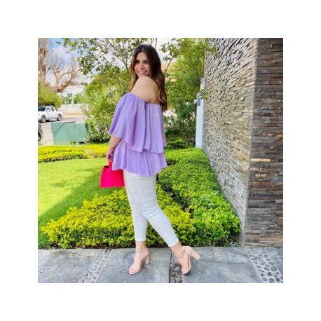 Blusa strapless con doble capa en talla extra, modelo 1652 (Lila)