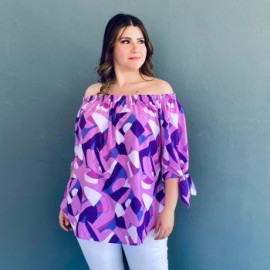 Blusa escote campesino Roman Fashion /Tallas Extras, 1608 (Lila mosaico)