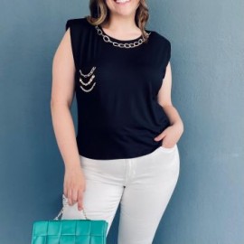 Blusa talla extra con hombreras, modelo 3799 (Negro)