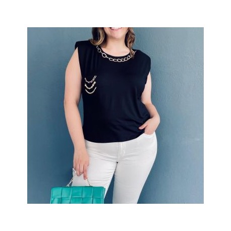 Blusa talla extra con hombreras, modelo 3799 (Negro)