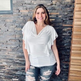 Blusa  talla extra con olanes, modelo BL 1734 (Blanco)