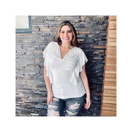 Blusa  talla extra con olanes, modelo BL 1734 (Blanco)