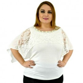 Blusa con perlas y capa de encaje 086