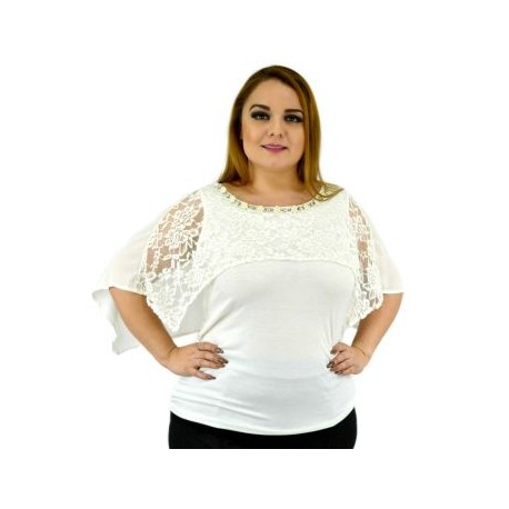 Blusa con perlas y capa de encaje 086