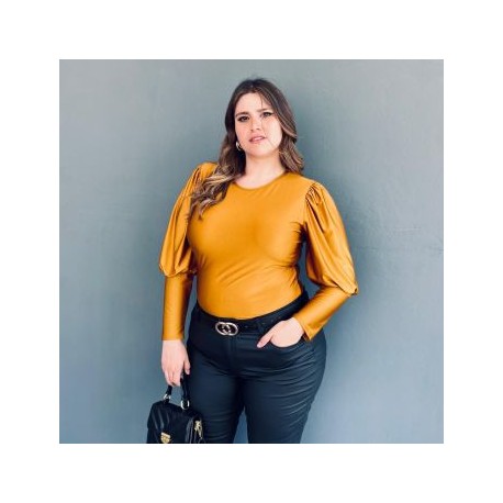 Blusa de puño cerrado tallas extras, 1809 (Mostaza)