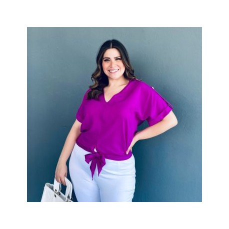 Blusa fresca con moño Roman Fashion /Tallas Extras, 1819 (Magenta)