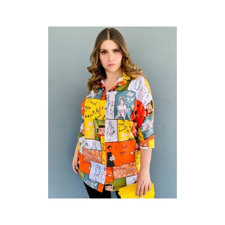 Camisa larga Roman Fashion/Tallas Extras, 037 (Naranja)