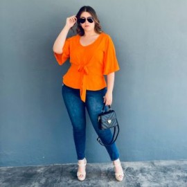 Blusa detalle de moño Roman Fashion /Tallas Extras, 1832 (Naranja)