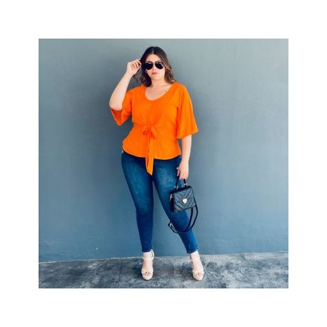 Blusa detalle de moño Roman Fashion /Tallas Extras, 1832 (Naranja)