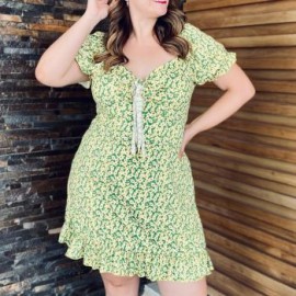 Vestido campesino con strech (talla extra), modelo 4270 (Amarillo floreado)