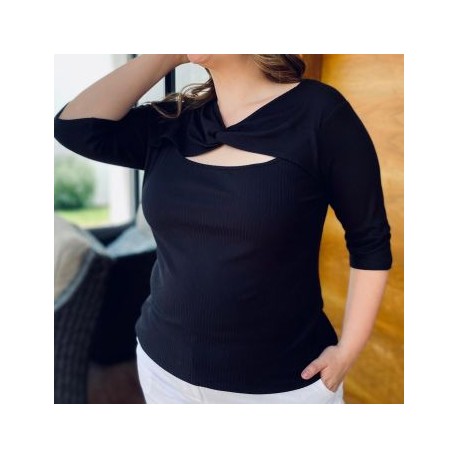 Blusa acanalada talla extra, modelo 0123 (Negro)