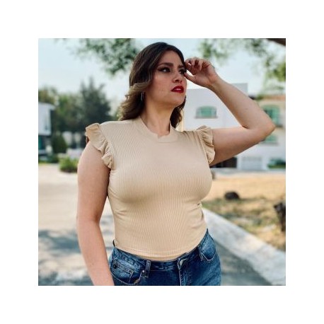 Top de canalé talla extra, modelo 3775 (Arena)