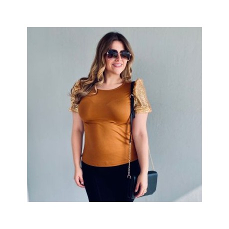 Blusa Strech manga de lentejuelas 3237