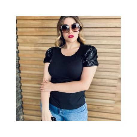 Blusa Strech manga de lentejuelas 3237