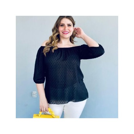 Blusa straple con resorte (talla extra), modelo 1694 (Negro)