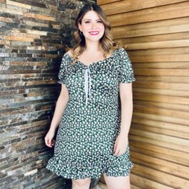 Vestido campesino con strech (talla extra), modelo 4270 (Negro floreado)