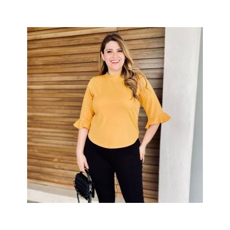 Blusa formal en talla extra, modelo 012 (mostaza)