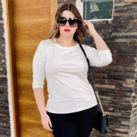 Blusa con perlas en hombros, modelo 3743-C