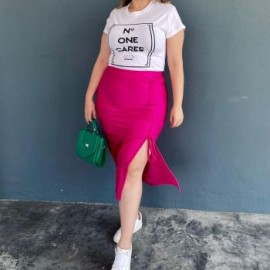 Falda midi con abertura (talla extra), modelo 0329 (Fiusha)