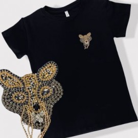 Blusa Strech con Aplicacion de piedras 3D TIGER  - 309