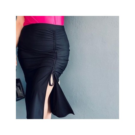 Falda midi con abertura (talla extra), modelo 0329 (Negro)