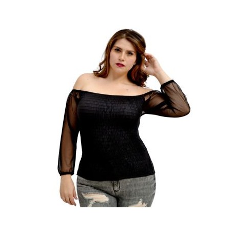 Blusa Off-Shoulder SUPER-STRECH con manga de mesh BL- 1723