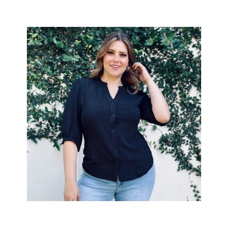 Blusa camisera Tallas Extras, 0902 (Negro)