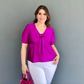 Blusa con moño en escote Roman Fashion /Tallas Extras, 1780 (Magenta)