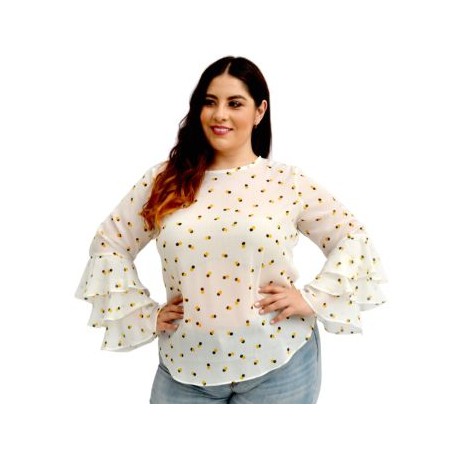 Blusa de chiffon manga larga con olanes  BL-ST- 7013