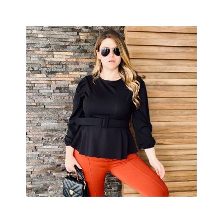 Blusa de Vestir Peplum Cinto Forrado 2763